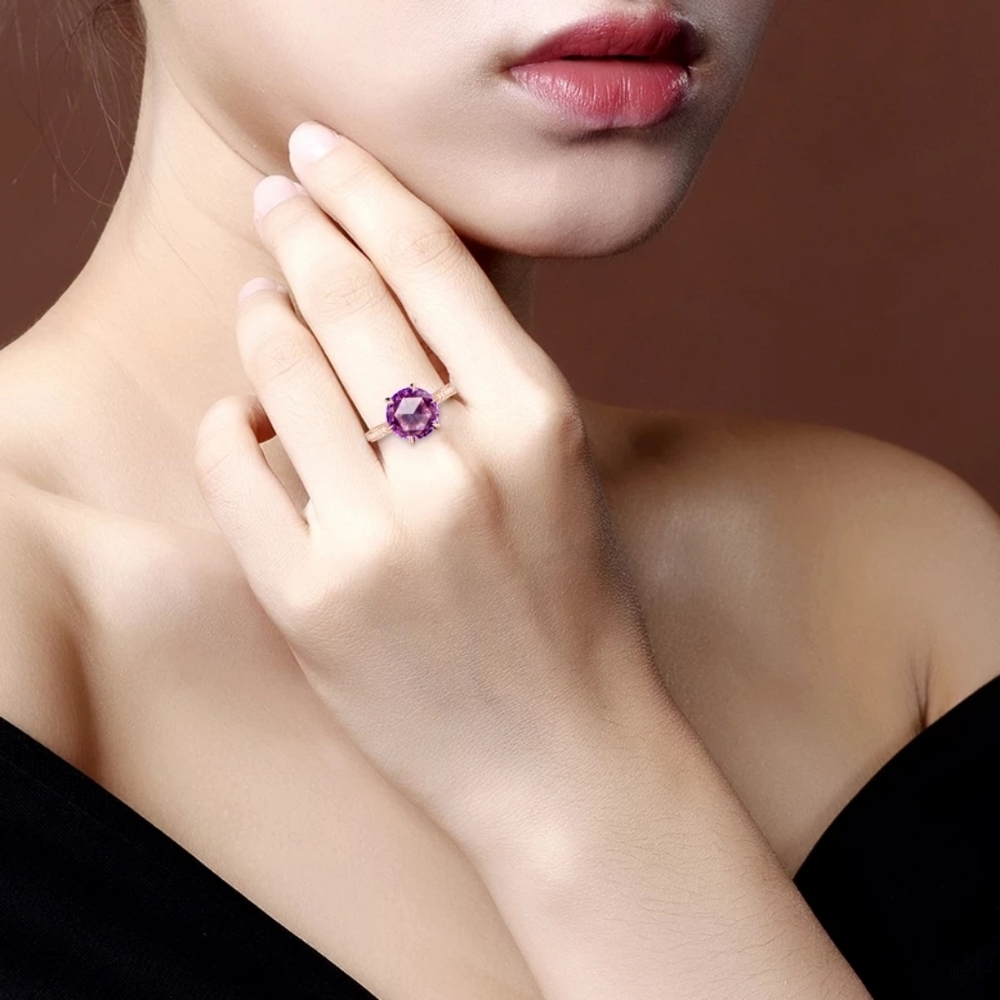 🔥LAST 1🔥NEW STUNNING ROSE GOLD PLATED AMETHYST RING - Picture 2 of 16